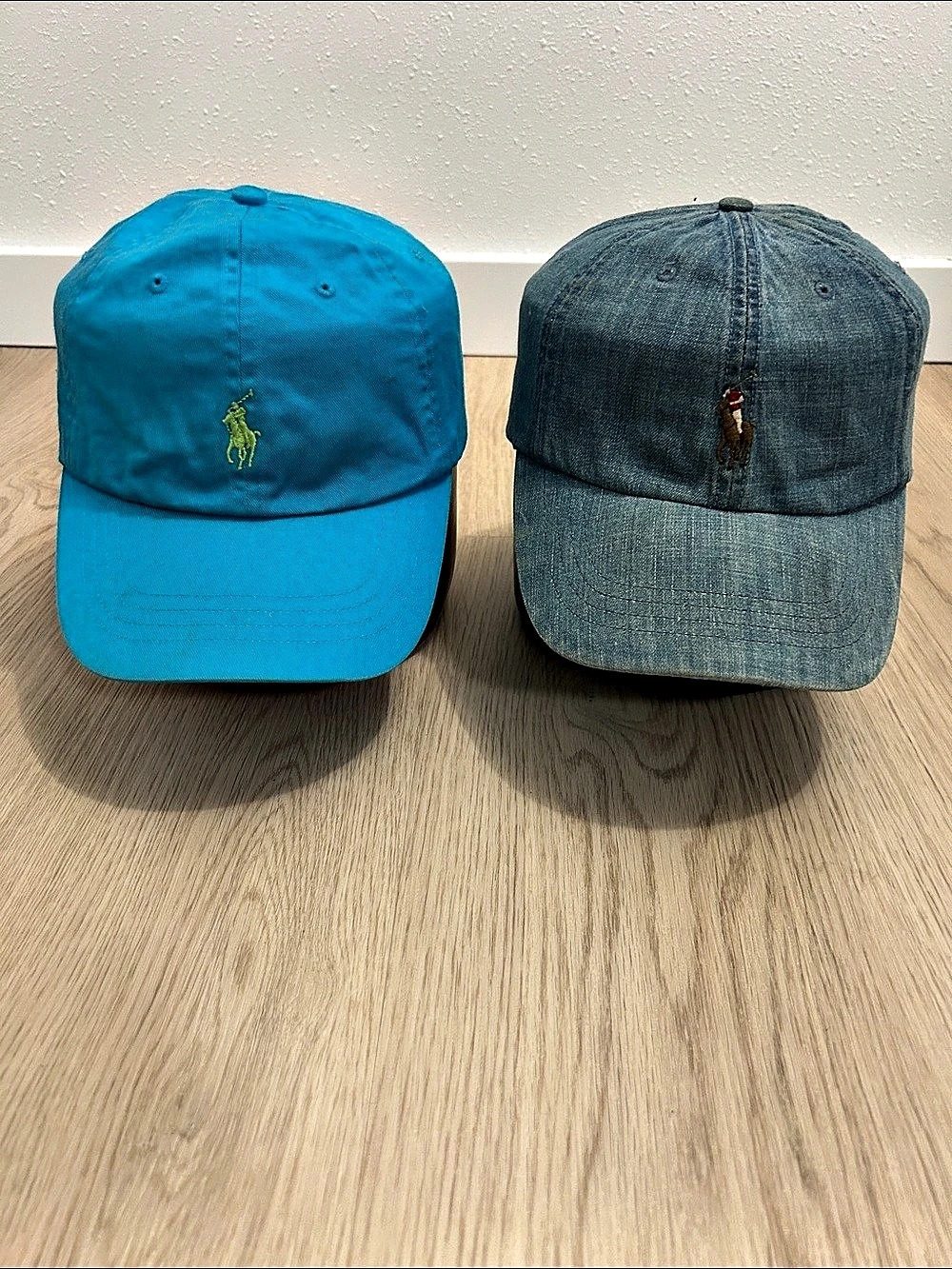 Polo Ralph Lauren Cotton Chino dad hat Blue/Lime Green & Denim/Brown BUNDLE